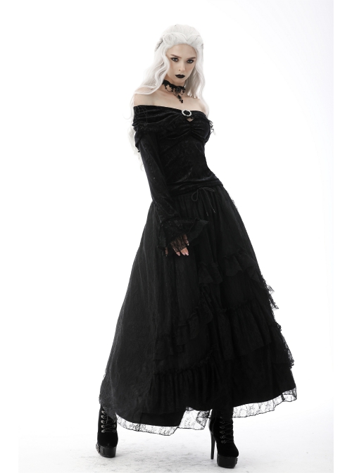 Gothic Lace Embroidered Print Pattern Decoration Embossing Off The Shoulder Blouse