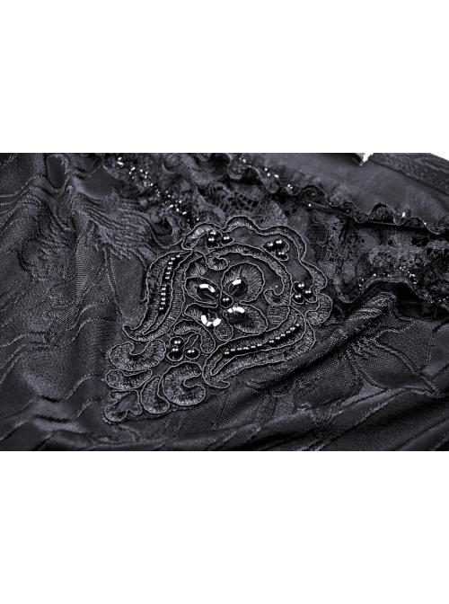 Gothic Lace Embroidered Embossed Print Puff Sleeves Lace Pleated Design Top