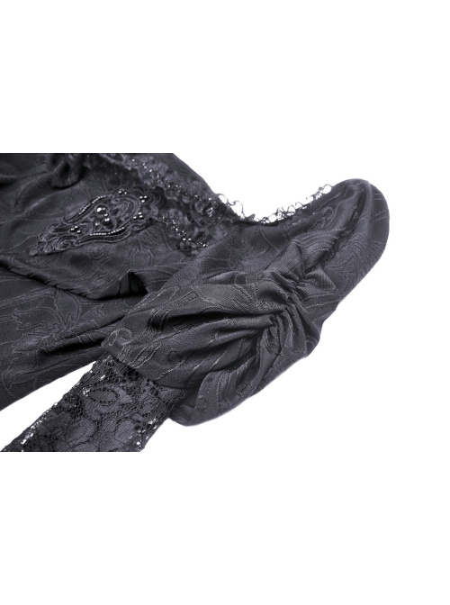Gothic Lace Embroidered Embossed Print Puff Sleeves Lace Pleated Design Top