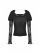Gothic Lace Embroidered Embossed Print Puff Sleeves Lace Pleated Design Top