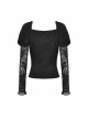 Gothic Lace Embroidered Embossed Print Puff Sleeves Lace Pleated Design Top
