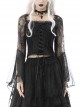 Gothic Embroidered Lace Trim Mesh Large Neckline And Cuffs Cross-Tie Rope Design Top