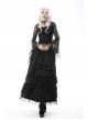 Gothic Embroidered Lace Trim Mesh Large Neckline And Cuffs Cross-Tie Rope Design Top