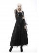 Gothic Embroidered Lace Trim Mesh Large Neckline And Cuffs Cross-Tie Rope Design Top