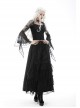 Gothic Embroidered Lace Trim Mesh Large Neckline And Cuffs Cross-Tie Rope Design Top