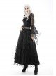 Gothic Embroidered Lace Trim Mesh Large Neckline And Cuffs Cross-Tie Rope Design Top