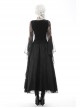 Gothic Embroidered Lace Trim Mesh Large Neckline And Cuffs Cross-Tie Rope Design Top