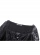 Gothic Embroidered Lace Trim Mesh Large Neckline And Cuffs Cross-Tie Rope Design Top