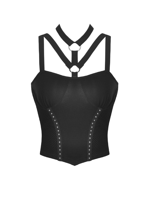Punk Metal Buckle With Drawstring Trim Tight Halter Blouse