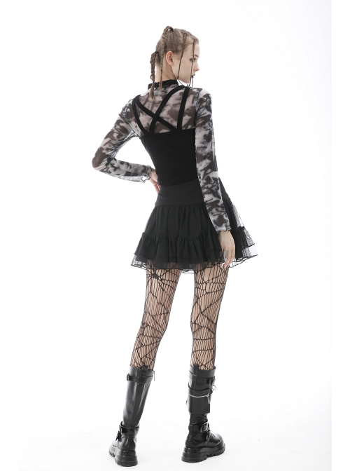 Punk Metal Buckle With Drawstring Trim Tight Halter Blouse