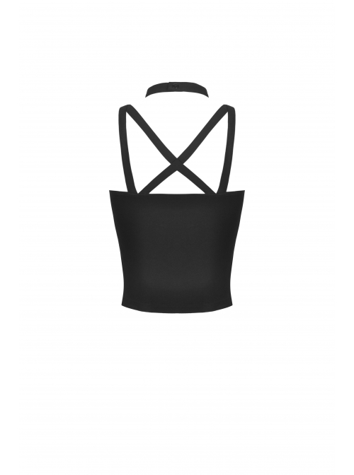Punk Metal Buckle With Drawstring Trim Tight Halter Blouse