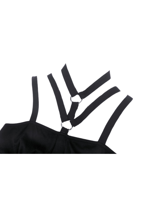 Punk Metal Buckle With Drawstring Trim Tight Halter Blouse