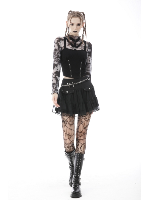 Punk Metal Buckle With Drawstring Trim Tight Halter Blouse