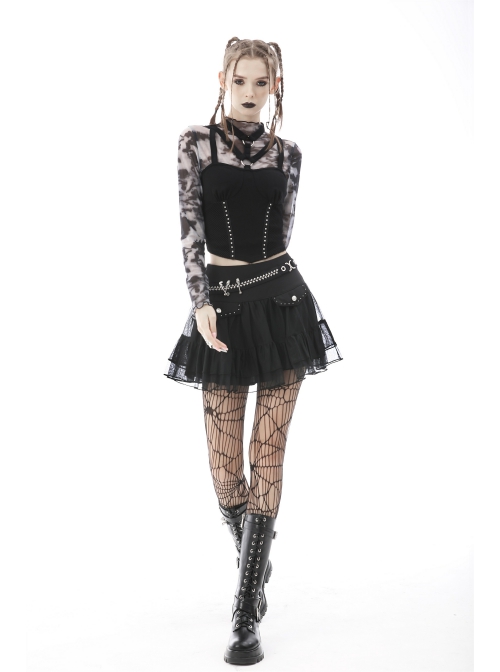 Punk Metal Buckle With Drawstring Trim Tight Halter Blouse