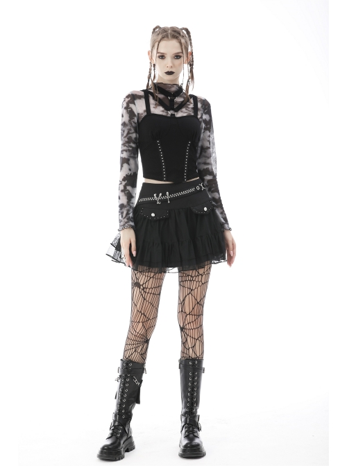 Punk Metal Buckle With Drawstring Trim Tight Halter Blouse