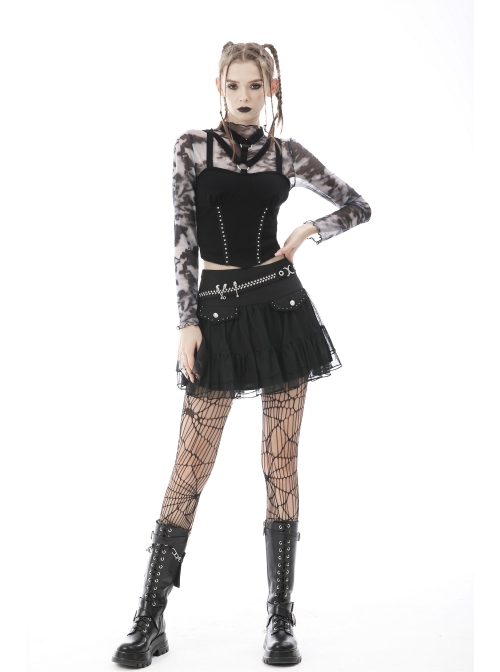 Punk Metal Buckle With Drawstring Trim Tight Halter Blouse