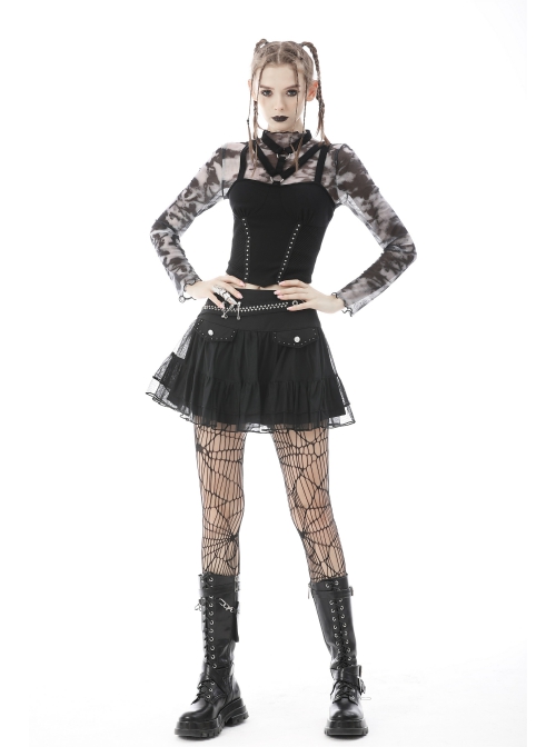Punk Metal Buckle With Drawstring Trim Tight Halter Blouse