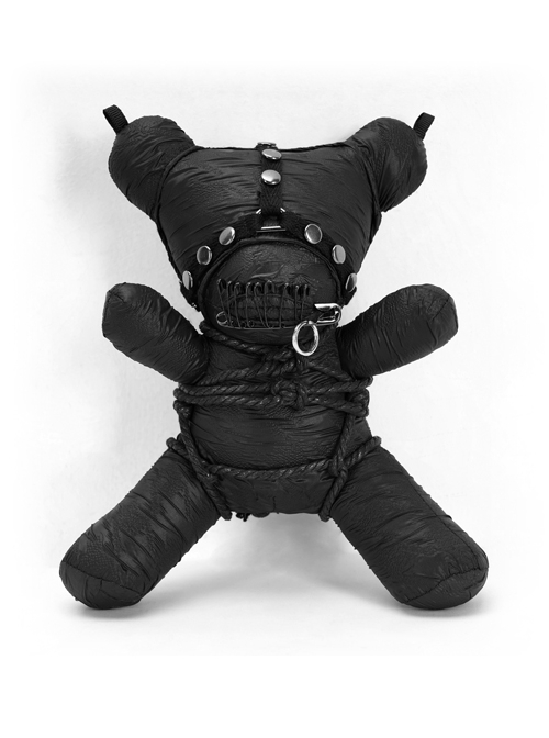 Black Polyester Bear Shape Tie Rope Metal Pin Decorative Design Doll With Chain