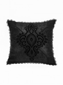 Black Faux Leather Floral Pattern Embroidery Decorative Pillow