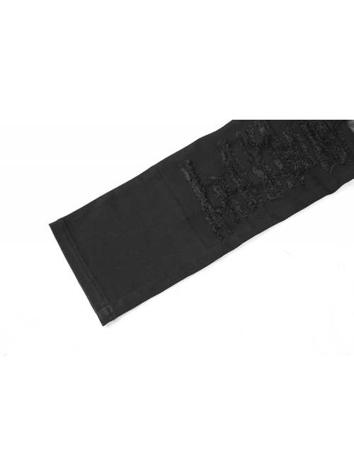 Gothic Men'S Distressed Metal Rivet Decoration Black Leggings