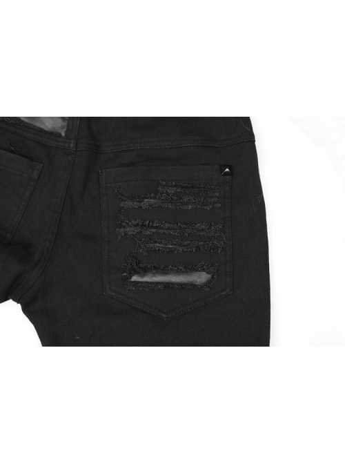 Gothic Men'S Distressed Metal Rivet Decoration Black Leggings