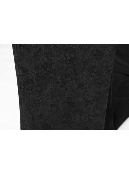 Gothic Men'S Distressed Metal Rivet Decoration Black Leggings
