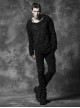 Gothic Men'S Distressed Metal Rivet Decoration Black Leggings