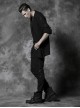 Gothic Men'S Distressed Metal Rivet Decoration Black Leggings