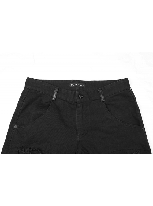 Gothic Men'S Distressed Metal Rivet Decoration Black Leggings