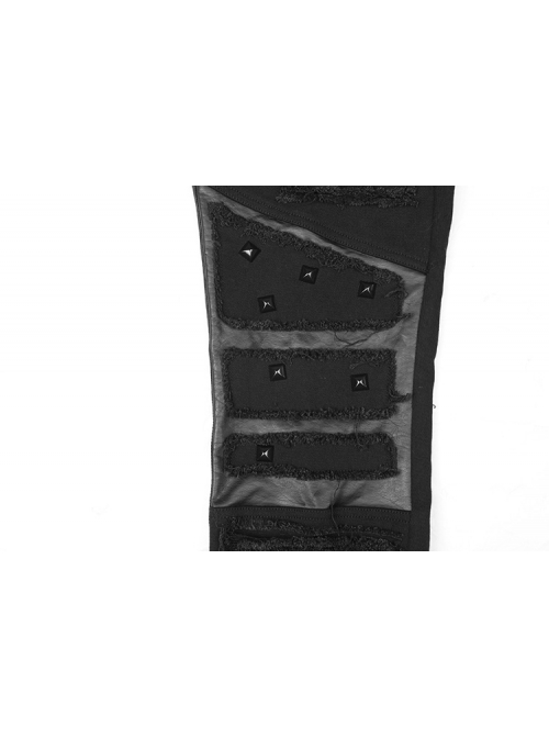 Gothic Men'S Distressed Metal Rivet Decoration Black Leggings