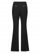 Gothic Republican Style Side High Waist Buckle Design Stitched PU Leather Black Flared Pants