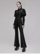 Gothic Republican Style Side High Waist Buckle Design Stitched PU Leather Black Flared Pants