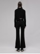 Gothic Republican Style Side High Waist Buckle Design Stitched PU Leather Black Flared Pants