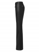 Gothic Republican Style Side High Waist Buckle Design Stitched PU Leather Black Flared Pants