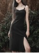 Stretch Fleece Knitted Asymmetrical Shoulder Strap Decorative Metal Ornaments Suspender Waist Dress