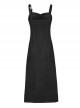 Stretch Fleece Knitted Asymmetrical Shoulder Strap Decorative Metal Ornaments Suspender Waist Dress