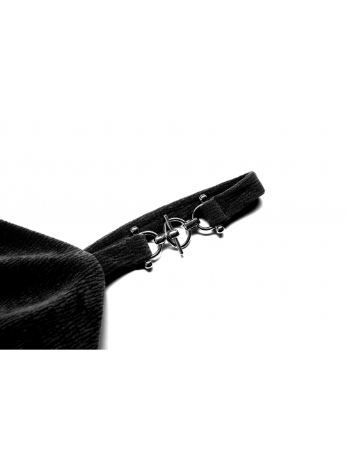 Stretch Fleece Knitted Asymmetrical Shoulder Strap Decorative Metal Ornaments Suspender Waist Dress