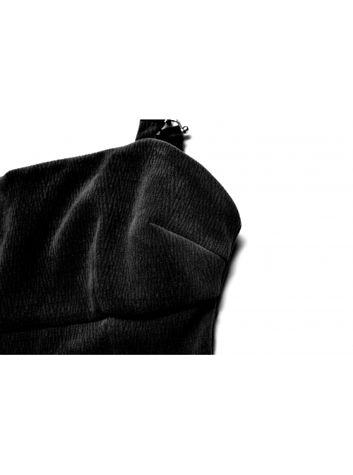Stretch Fleece Knitted Asymmetrical Shoulder Strap Decorative Metal Ornaments Suspender Waist Dress