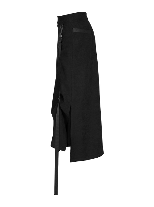 Punk Twill Woven Fabric Hem Webbing Slit Medium Skirts