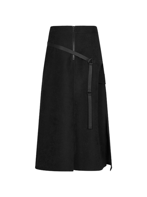Punk Twill Woven Fabric Hem Webbing Slit Medium Skirts