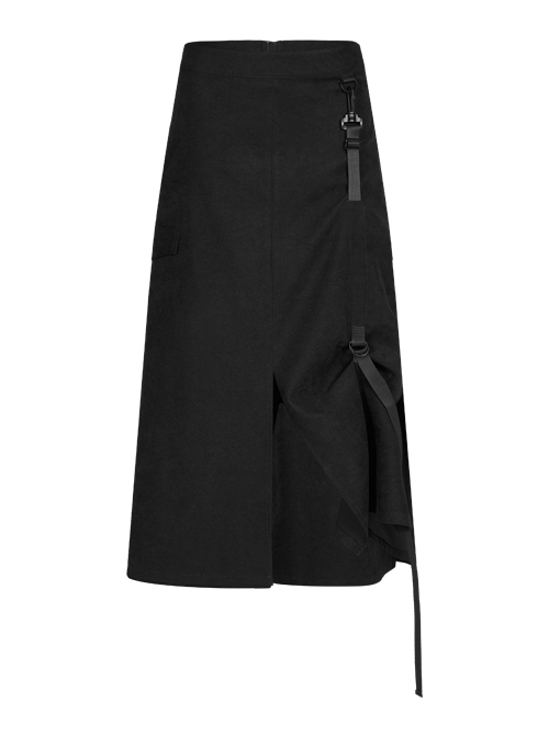Punk Twill Woven Fabric Hem Webbing Slit Medium Skirts