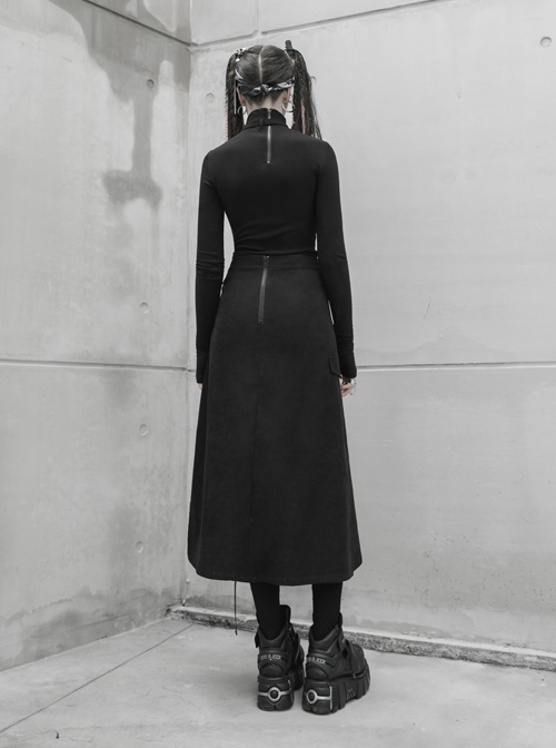 Punk Twill Woven Fabric Hem Webbing Slit Medium Skirts