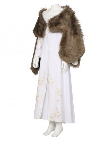 The Witcher Season 2 Princess Ciri Halloween Cosplay Costume White Dress And Brown Long Plush Shawl Set