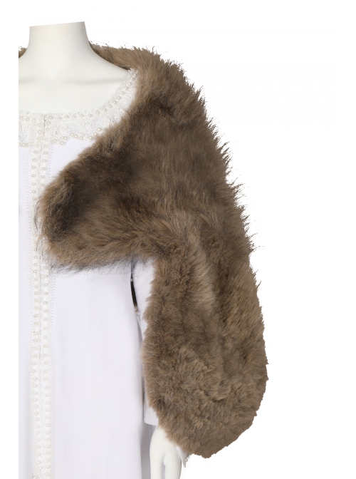 The Witcher Season 2 Princess Ciri Halloween Cosplay Costume White Dress And Brown Long Plush Shawl Set