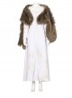 The Witcher Season 2 Princess Ciri Halloween Cosplay Costume White Dress And Brown Long Plush Shawl Set