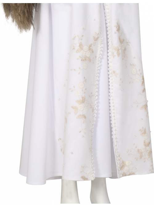 The Witcher Season 2 Princess Ciri Halloween Cosplay Costume White Dress And Brown Long Plush Shawl Set
