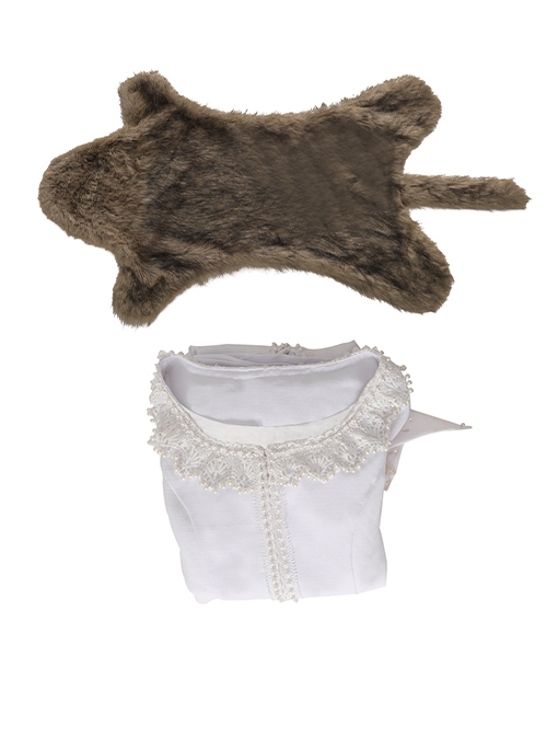 The Witcher Season 2 Princess Ciri Halloween Cosplay Costume White Dress And Brown Long Plush Shawl Set