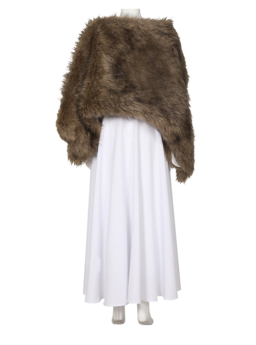 The Witcher Season 2 Princess Ciri Halloween Cosplay Costume White Dress And Brown Long Plush Shawl Set