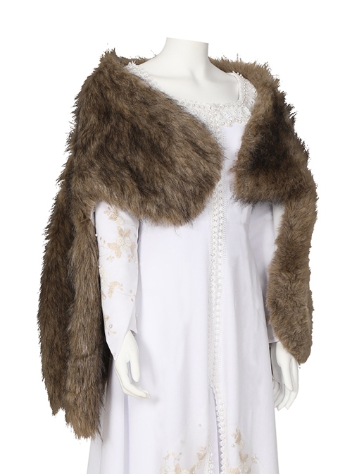 The Witcher Season 2 Princess Ciri Halloween Cosplay Costume Brown Imitation Fur Shawl
