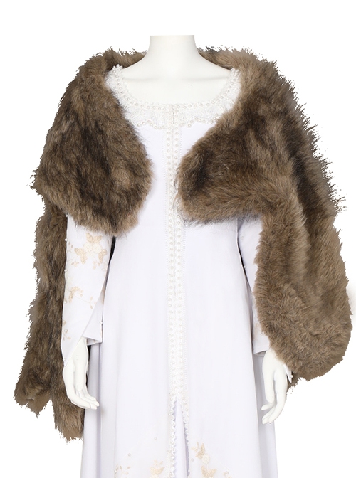 The Witcher Season 2 Princess Ciri Halloween Cosplay Costume Brown Imitation Fur Shawl